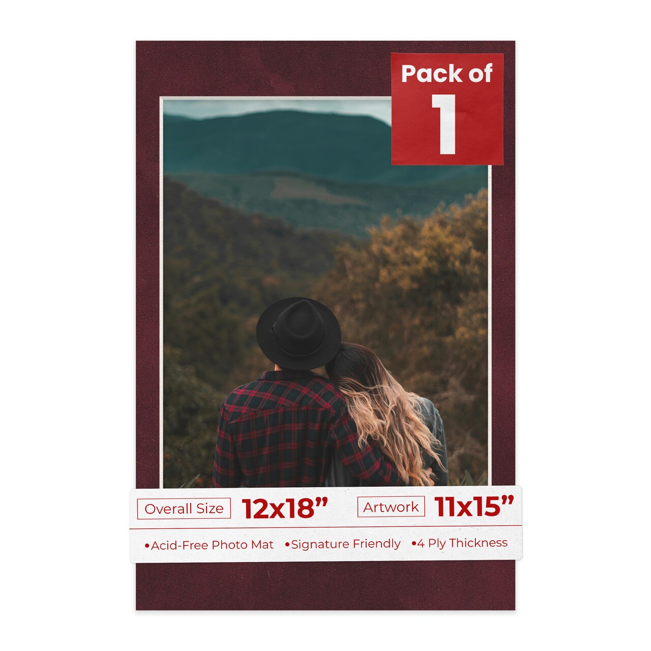 Dark Red Suede Mat Board for 12x18 Frames - Fits 11x15 Photos